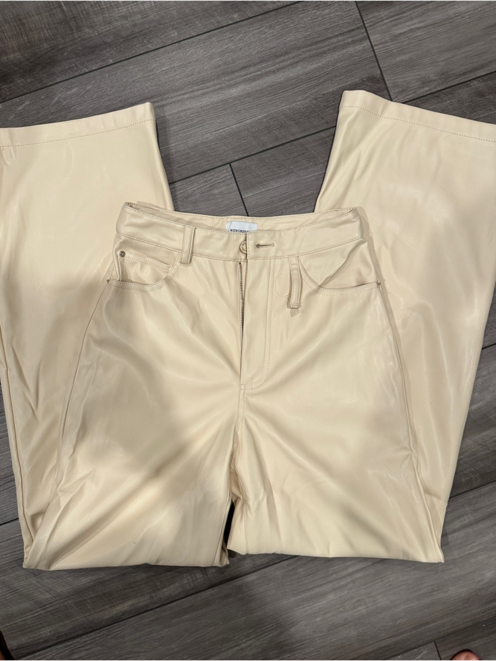 WeWoreWhat Cream Faux Leather Wide-Leg Pants (25)